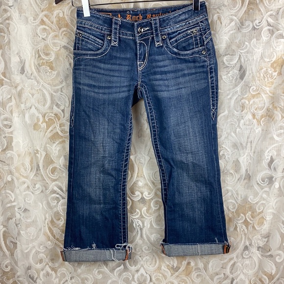 Rock Revival Scarlett Cut off Capri Cropped Cuffed Jeans medium wash distressed - Picture 4 of 16